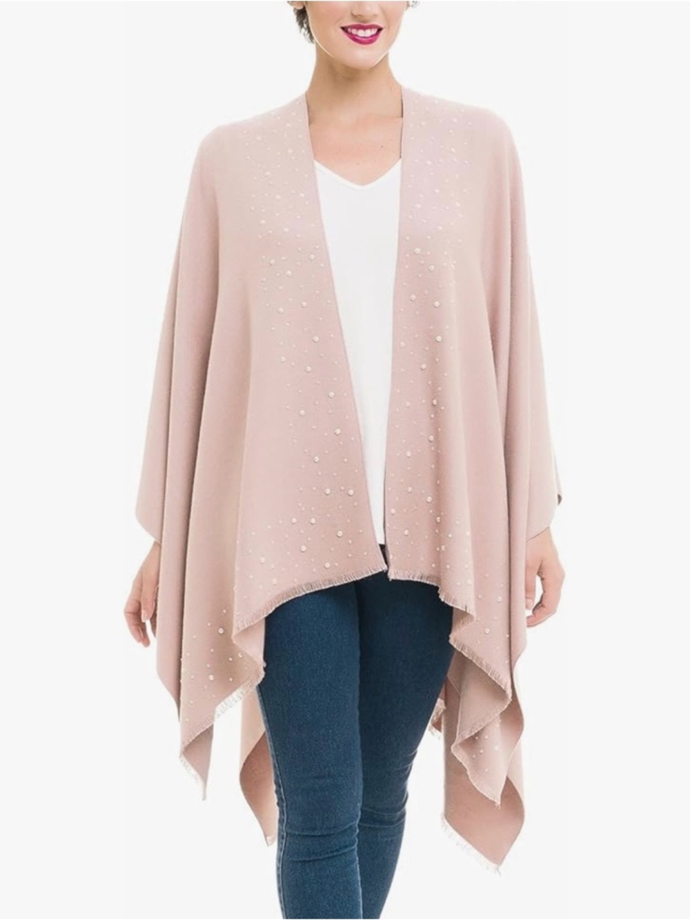 Embellished Light Pink Pearl Shawl; Good. Condition.